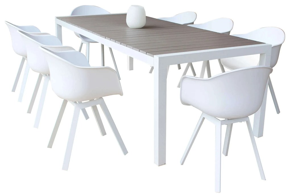 LOIS - set tavolo in alluminio cm 162/242 x 100 x 74 h con 8 poltrone Jessie