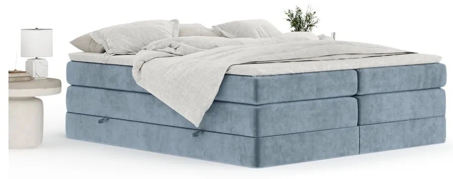 Letto boxspring blu con contenitore/senza testiera 140x200 cm Juniper – Maison de Rêve