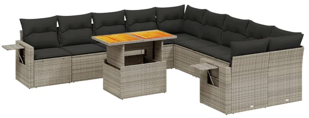 Set divani da giardino 11 pz con cuscini in polyrattan grigio