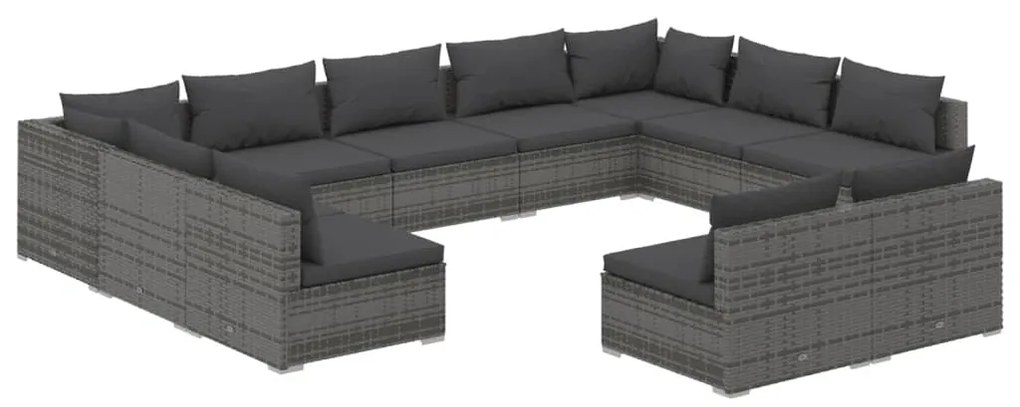 Set Divani da Giardino 11 pz con Cuscini in Polyrattan Grigio