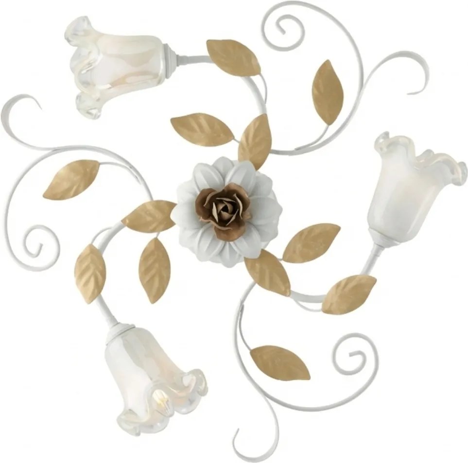 Plafoniera Arte Povera Cesto Metallo Bianco E Oro 3 Luci E14