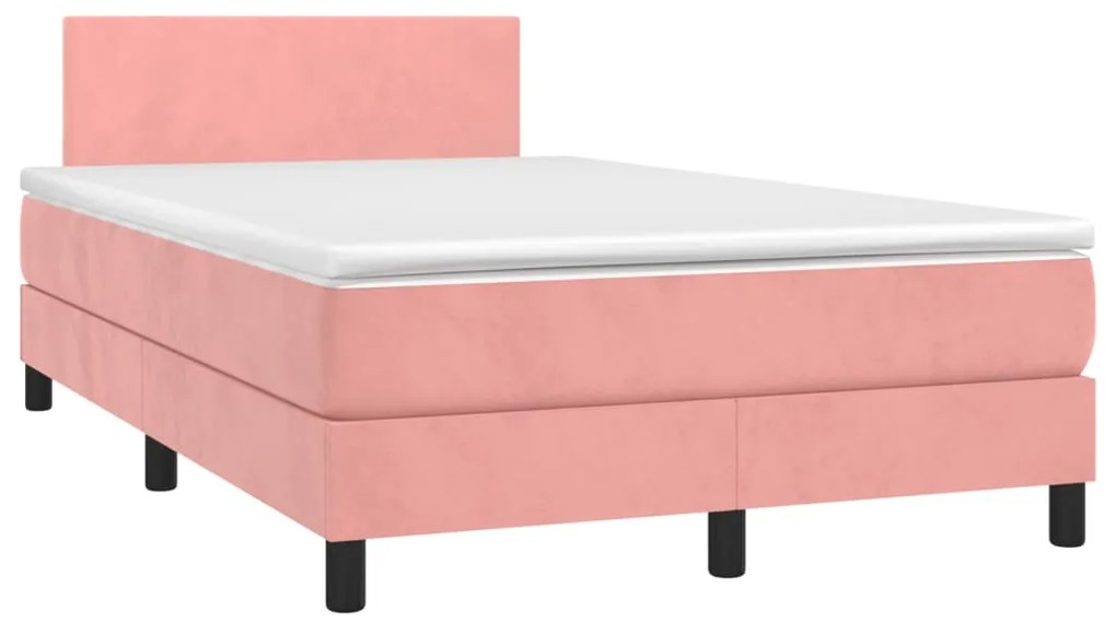 Letto a Molle con Materasso e LED Rosa 120x190 cm in Velluto