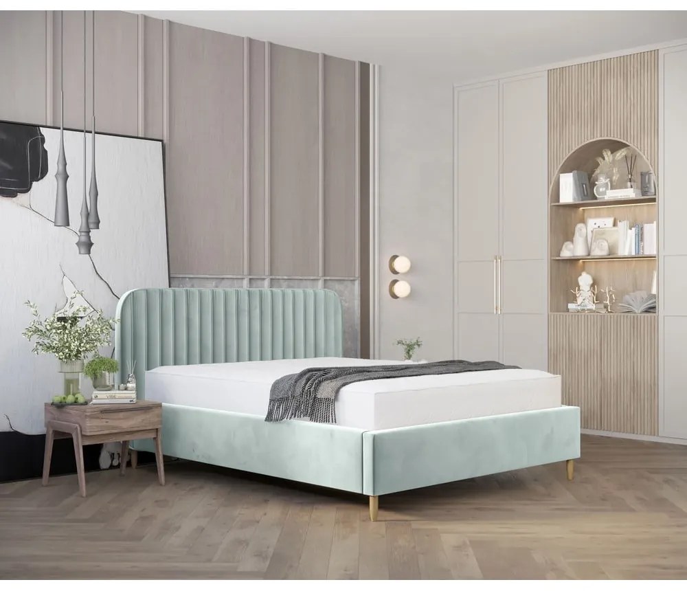 Letto matrimoniale imbottito color menta con spazio contenitivo e rete 180x200 cm Noto - Maison de Rêve