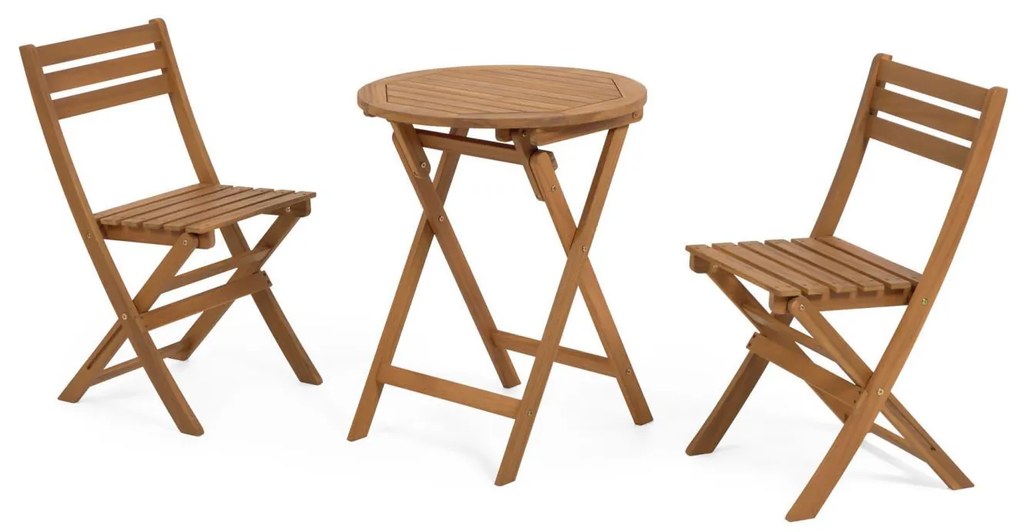 Kave Home - Set tavolo e 2 sedie pieghevoli da esterno Elisia in legno massello di acacia FSC 100%