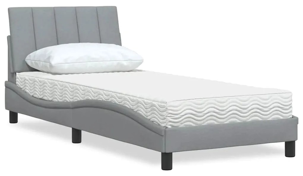 Letto Con Materasso Grigio Chiaro 90x190 Cm İn Tessuto /