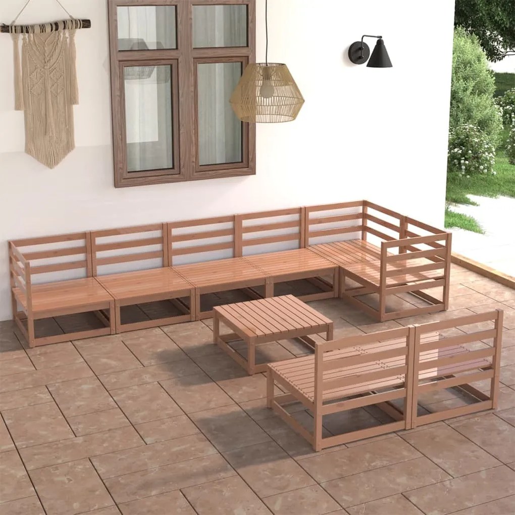 Set Divani da Giardino 9 pz Miele in Legno Massello di Pino