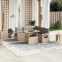 Set Divano da Giardino 6 pz con Cuscini Beige in Polyrattan 3271752