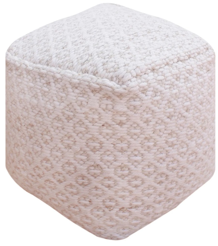 TRAVIS - pouf in lana avorio con decoro 40 x 40