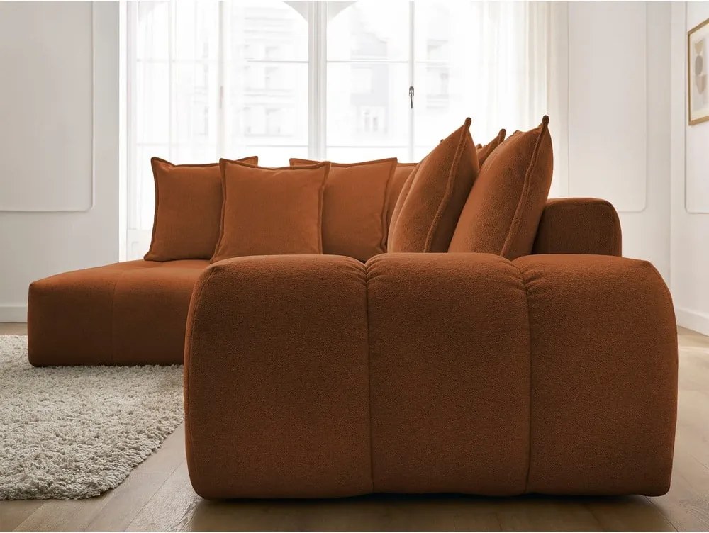 Divano angolare color terracotta allungabile e con contenitore (penisola a sinistra/a L) con rivestimento in ciniglia Everest – Bobochic Paris