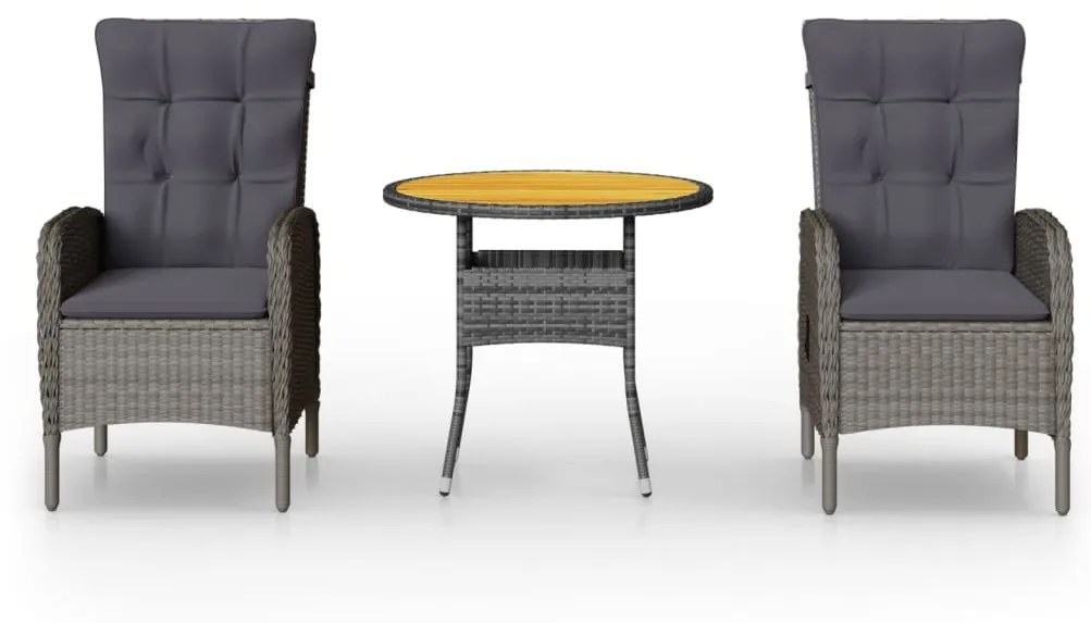 Set da bistrot per giardino 3 pz in polyrattan grigio