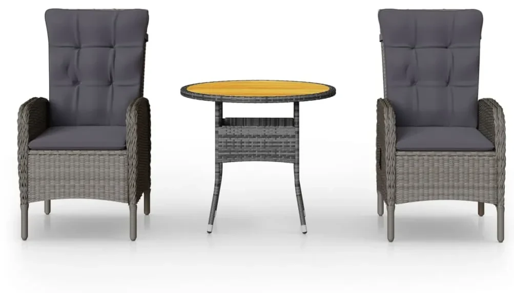 Set da bistrot per giardino 3 pz in polyrattan grigio