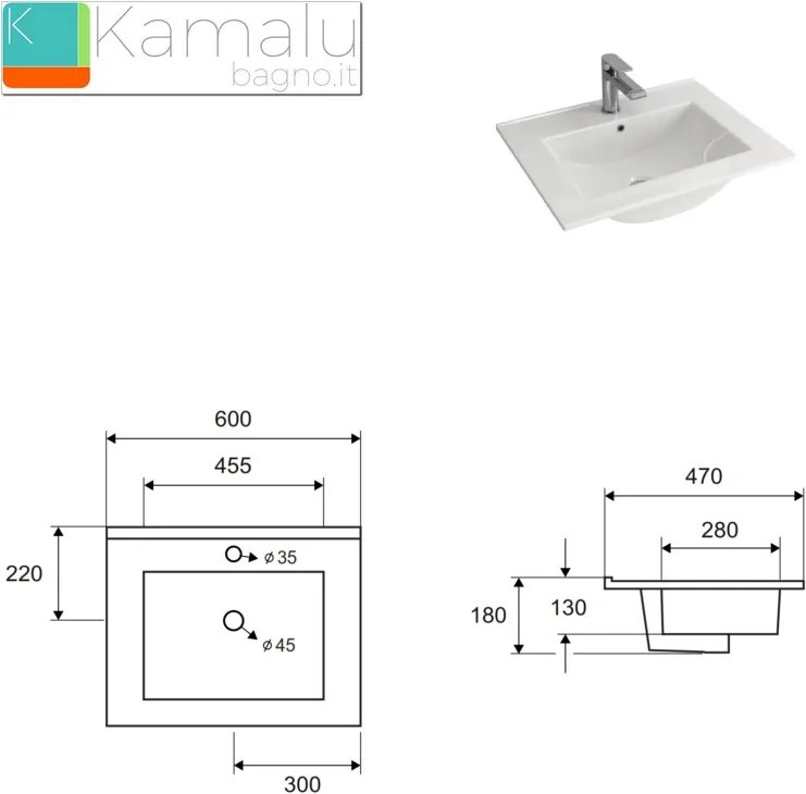 Mobile bagno da 60 cm con anta BT-60 - KAMALU