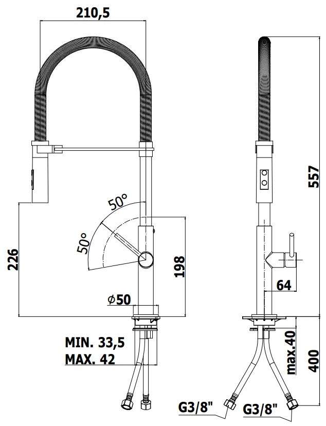 Paffoni Chef CH179CRNO Miscelatore lavello monoforo con canna orientabile e doccia 2 getti in abs cromo nero opaco