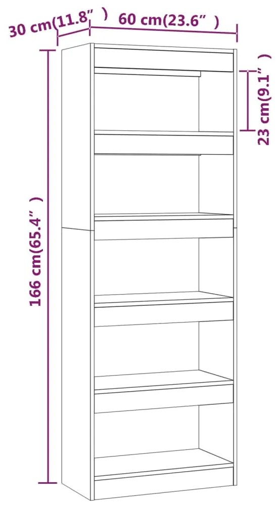 Libreria/Divisorio Rovere Marrone 60x30x166 cm in Truciolato