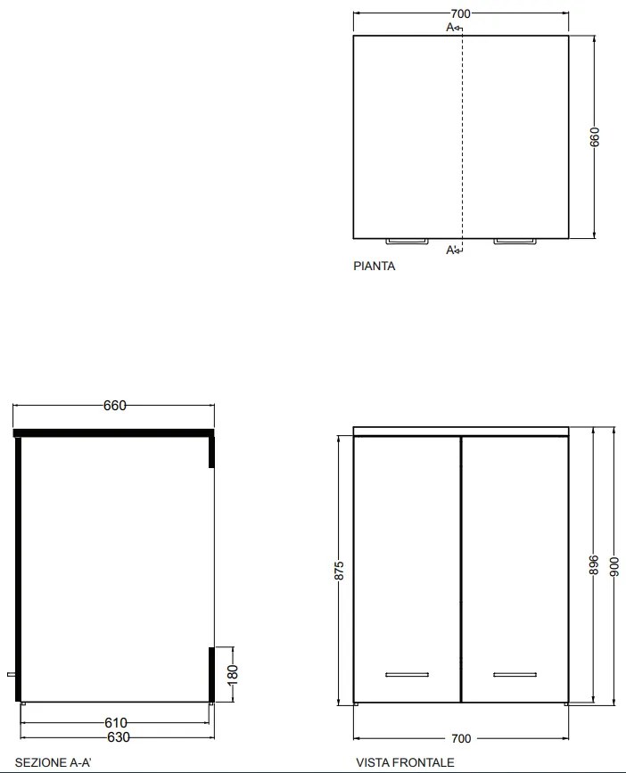 Colavene mobile contenitore lavatrice asciugatrice 70X66 H.90 bianco