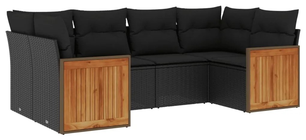 Set divano da giardino 6 pz con cuscini nero in polyrattan