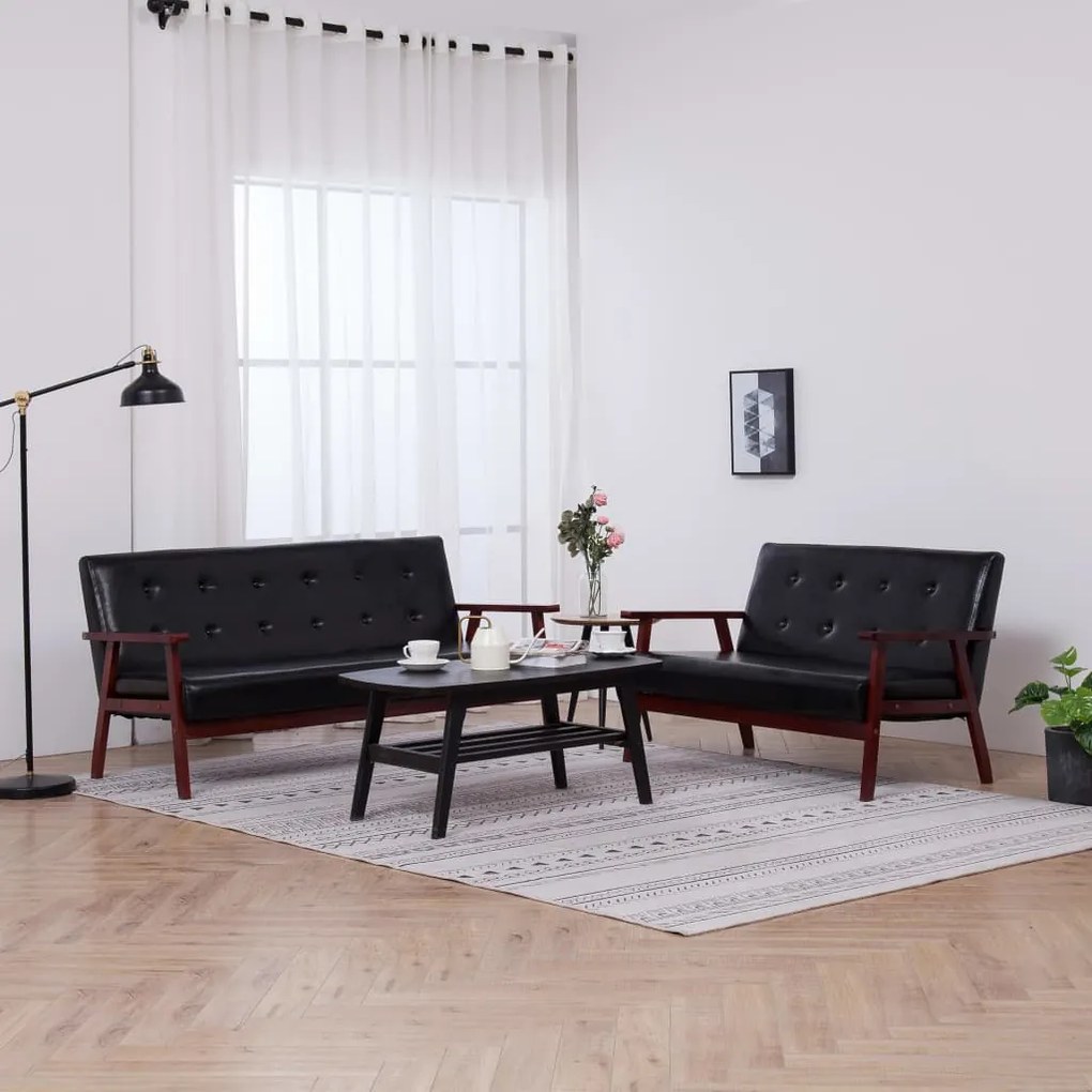 Set Di Divani 2 Pz Nero İn Similpelle /