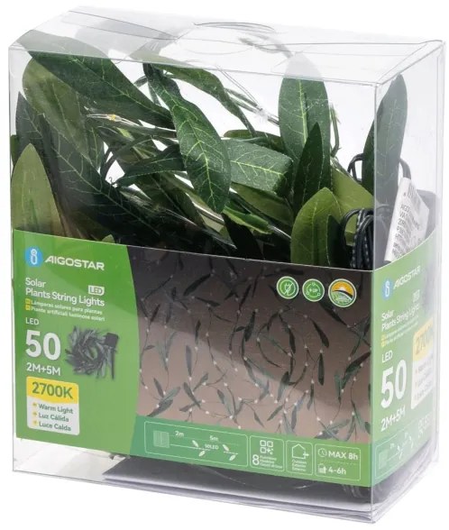 Aigostar - Catena LED solare 50xLED/7m IP65 bianco caldo oliva