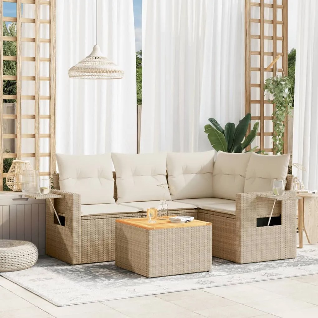 Set divano da giardino 5 pz con cuscini beige in polyrattan