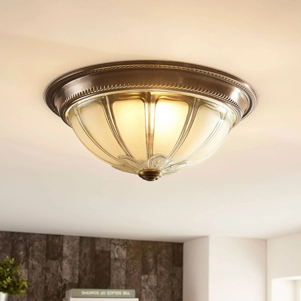 Plafoniera a LED Henja Lindby, dimmerabile, Bronzo / Ottone antico, Soggiorno / Sala da pranzo, Vetro, Antico, Plafoniera LED
