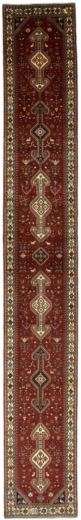 Shiraz Tappeto 590x90 Rosso (Iran) Annodato A Mano