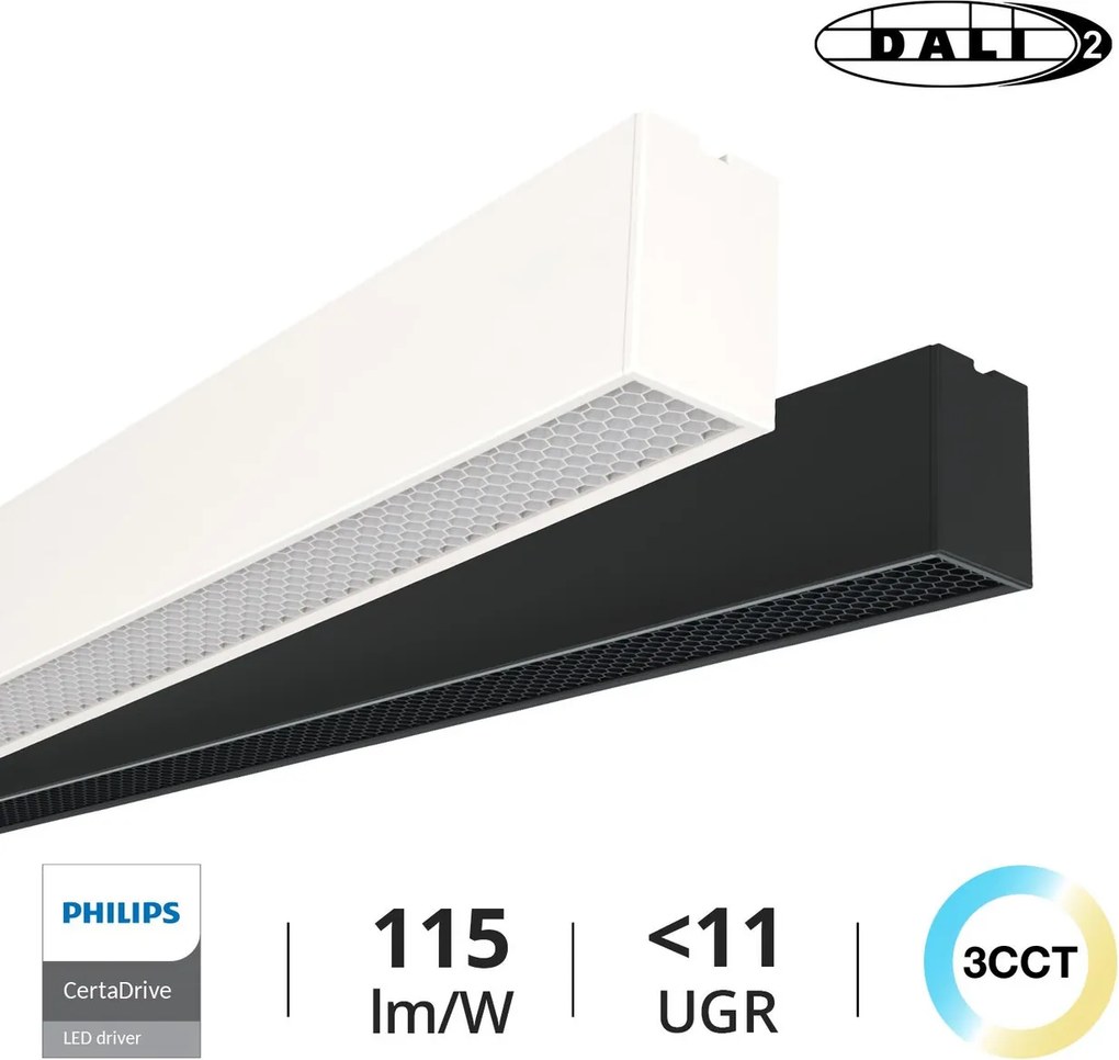 Plafoniera Lineare LED 40W 120cm DALI2 - driver Philips Bianca o nera