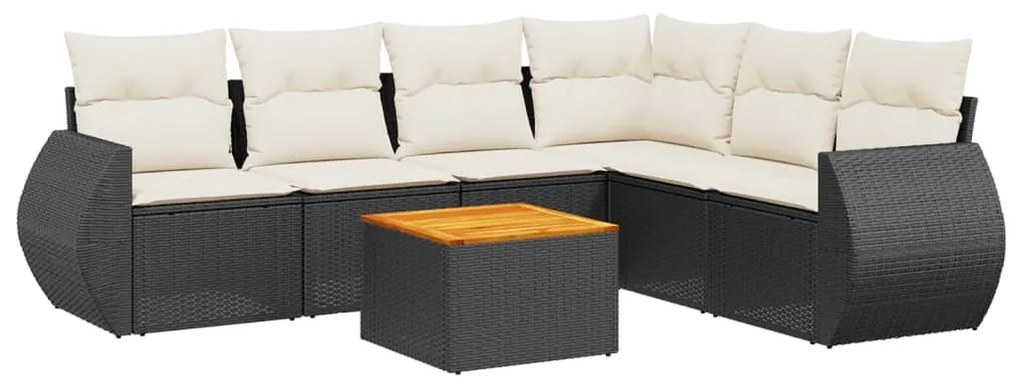 Set Divani da Giardino con Cuscini 7pz Nero Polyrattan