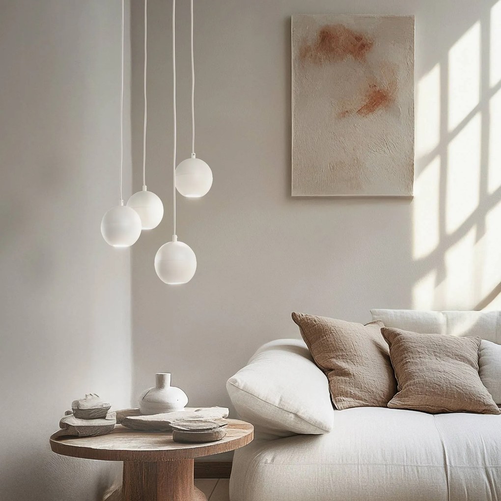 HELAM Lampada a sospensione Midway, a 4 luci, tonda, color sabbia, GU10