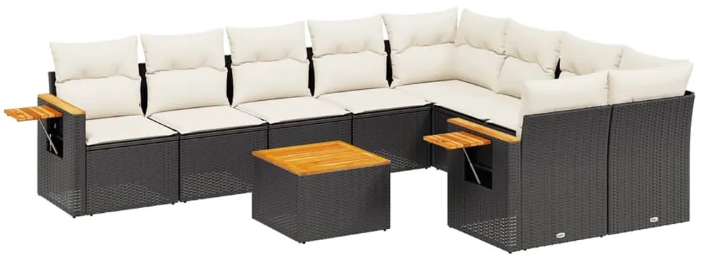 Set Divani da Giardino 10pz con Cuscini in Polyrattan Nero