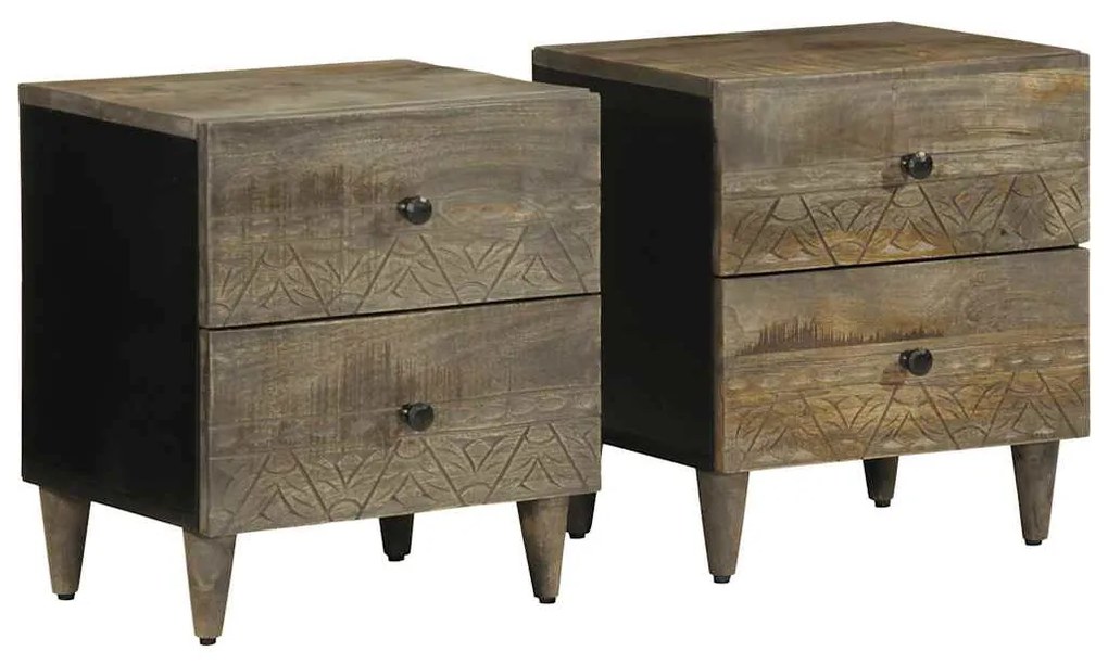 Comodini 2pz Grigio Chiaro 40x33x46 Cm İn Legno Massello Mango /