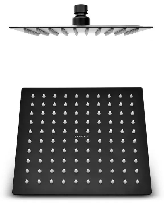 Soffione doccia quadrato 20x20 cm con braccio 30 cm in acciaio nero opaco