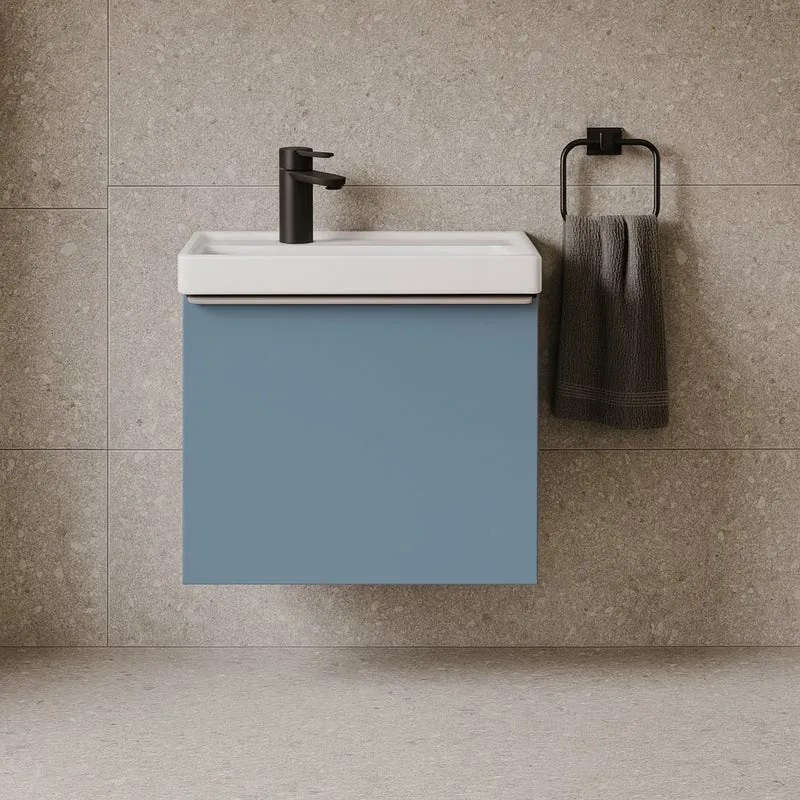 Mobile da bagno sospeso sotto lavabo Pixel plain 1 cassetto L 60 x H 40 x P 45.5 cm blu indaco e maniglia alluminio brillante