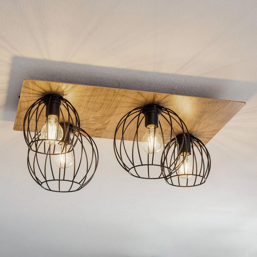 SIGMA Plafoniera Malin, schermo angolare in legno, 4 luci