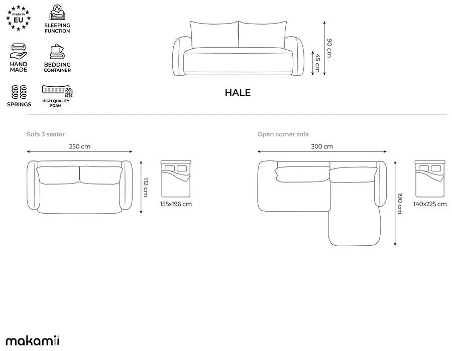 Divano angolare marrone allungabile (con penisola a sinistra/con chaise lounge) Hale – Makamii