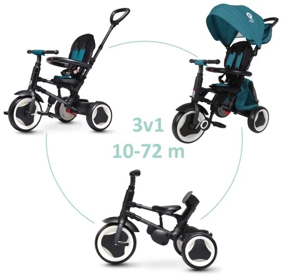 QPlay - Triciclo 3 in 1 per bambini RITO EVA PLUS turchese