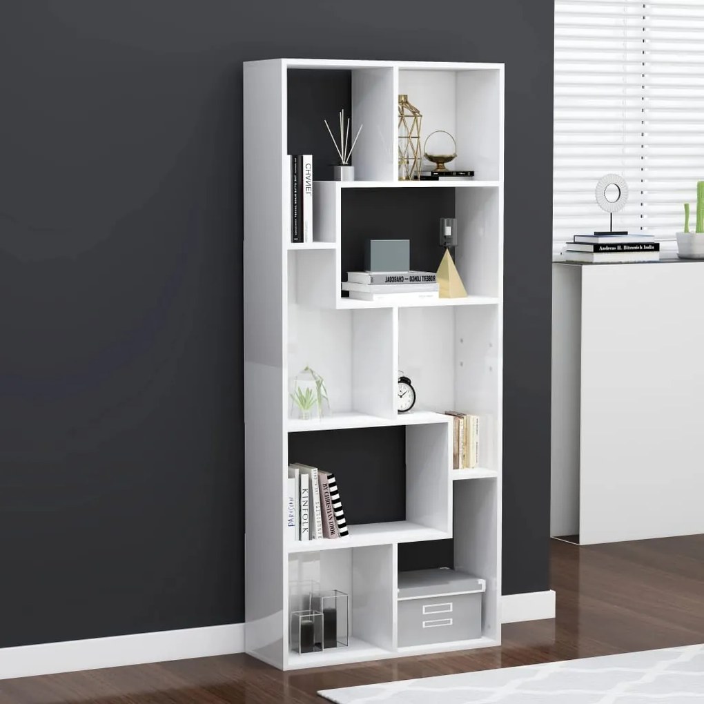 Libreria Bianco Lucido 67x24x161 Cm İn Legno Multistrato /