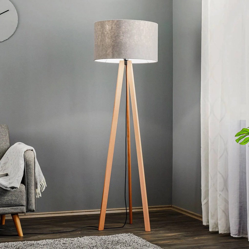 Lampada da terra Arim Quitani, Legno chiaro, Soggiorno / Sala da pranzo, Tessuto / Stoffa / Seta, Scandinavo, Lampada da terra