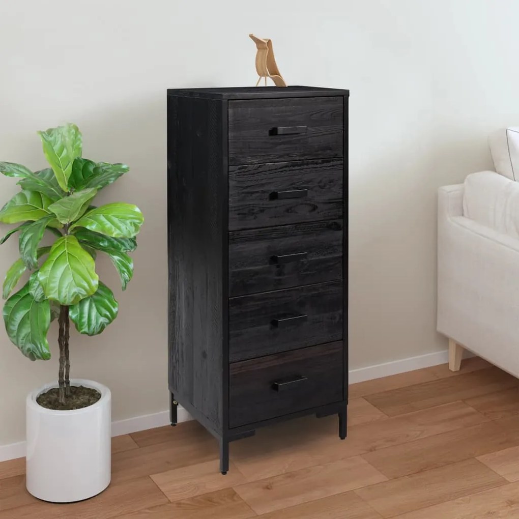 Cassettiera Nera 42x35x110 Cm İn Legno Massello Di Pino /