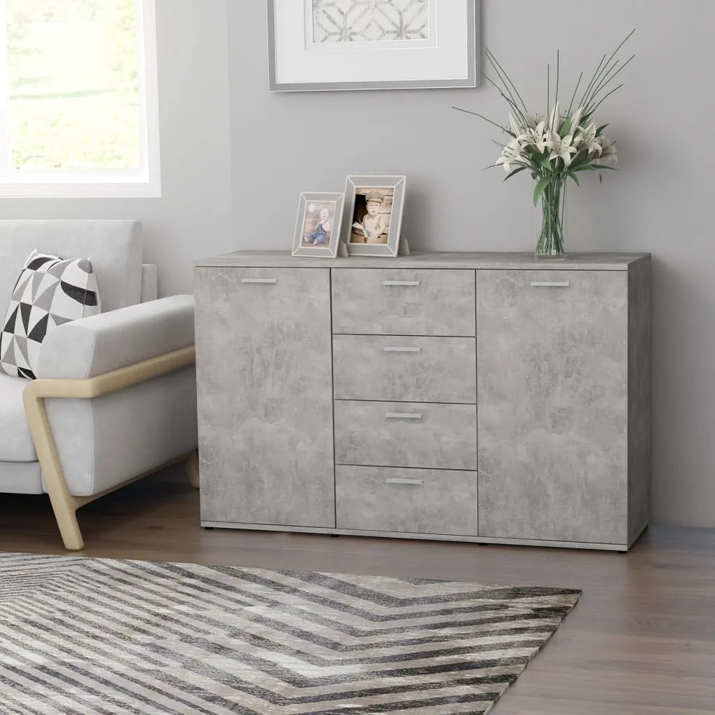 Credenza grigio cemento 120x35,5x75 cm in legno multistrato