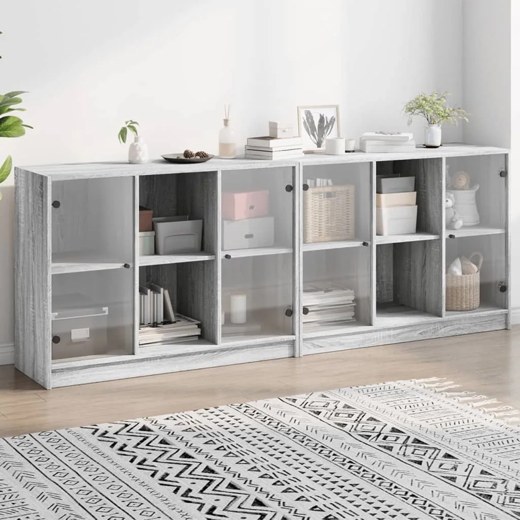 Libreria con ante grigio sonoma 204x37x75 cm legno multistrato