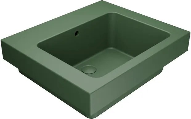 Lavabo a incasso e d'appoggio rettangolare vasca centrale Alaqua L 60 x H 25 x P 21 cm in ceramica verde opaco