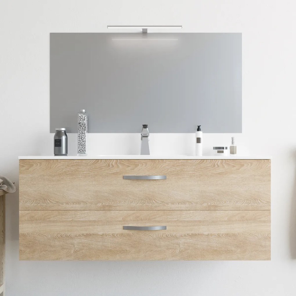 Mobile bagno LINDA120 Rovere Chiaro 8220 con lavabo in ceramica - CON LUCE LED