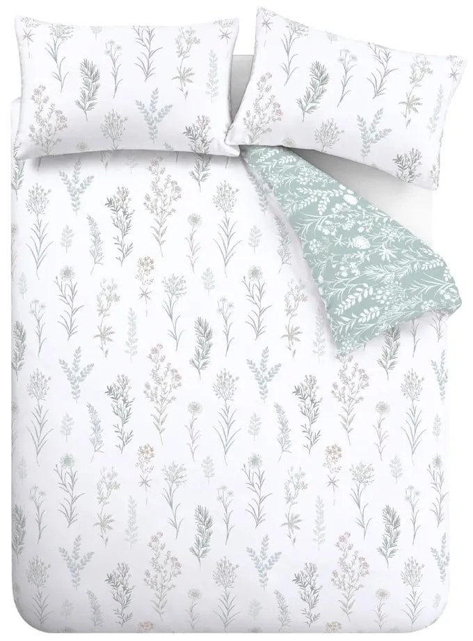 Biancheria da letto in cotone verde e bianco per letto matrimoniale 200x200 cm Wild Flowers - Bianca