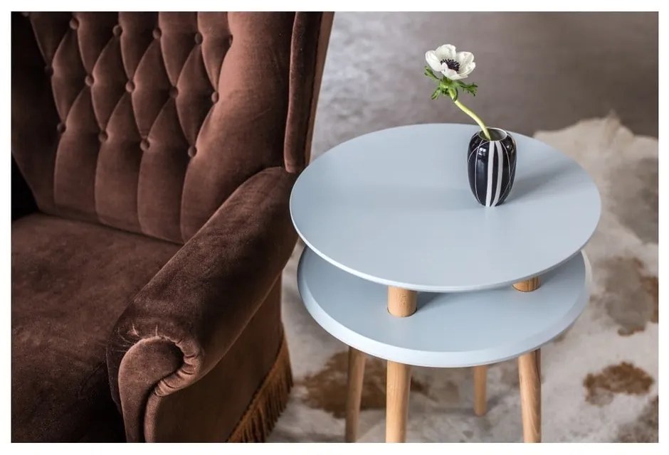 Tavolino grigio scuro con gambe naturali UFO, Ø 70 cm - Ragaba