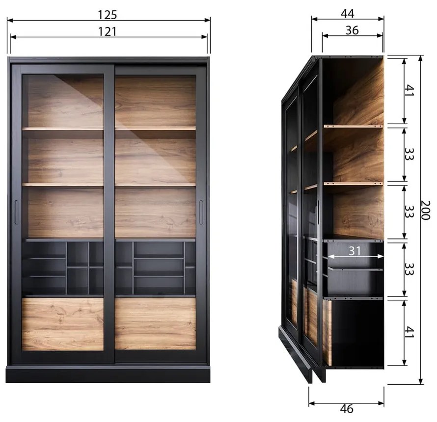 Vetrina nera in legno di pino con ante scorrevoli 125x200 cm James - WOOOD