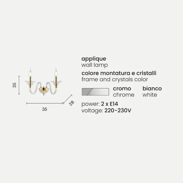 Applique TEBE 35x28 cm in vetro lavorato a mano Bianco