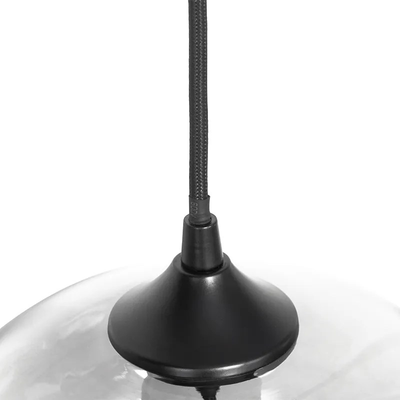 Lampada a sospensione Art Déco nera con vetro fumé oblungo 3 luci - Busa