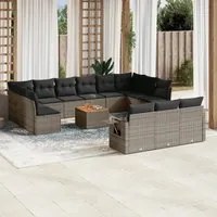 Set Divani da Giardino 14pz con Cuscini in Polyrattan Grigio 3224807