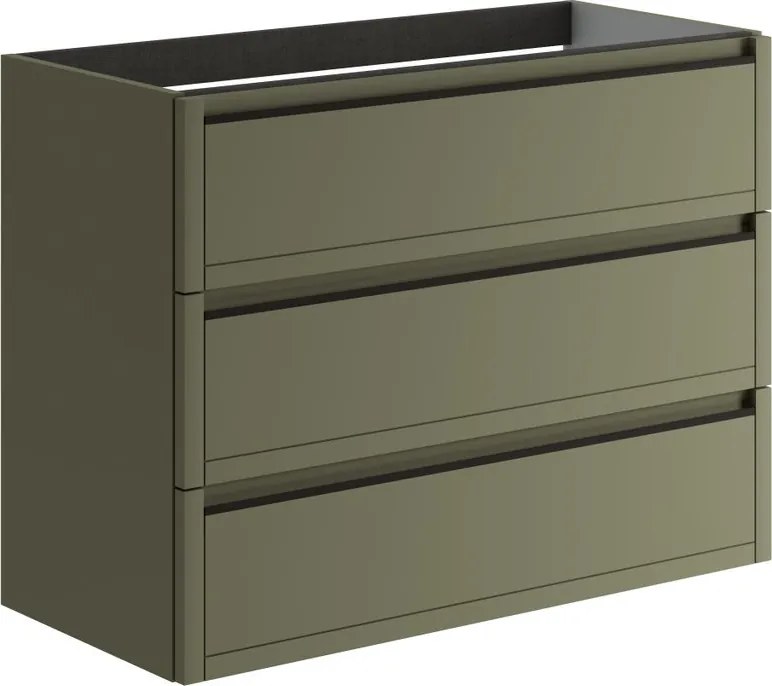 Mobile da bagno sospeso sotto lavabo L 99.5 x H 78 x P 45.5 cm verde salvia opaco, 3 cassetti TRATTO