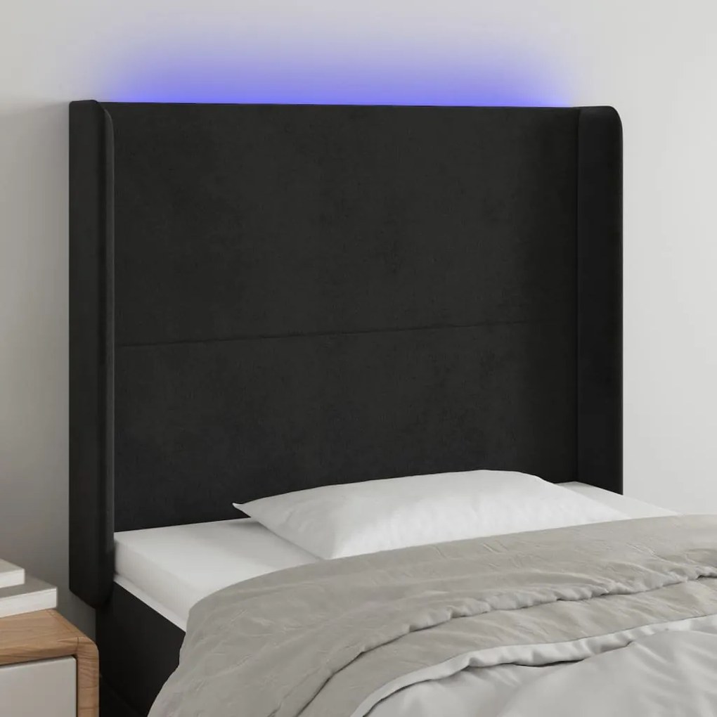 Testiera A Led Nero 93x16x118/128 Cm İn Velluto /